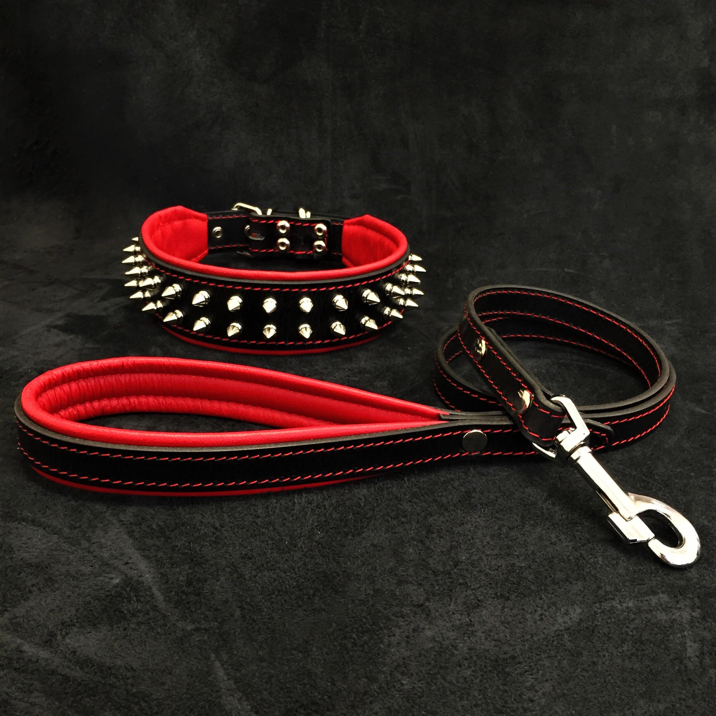Leather Dog Collar & Leash Set – Frenchie, Red