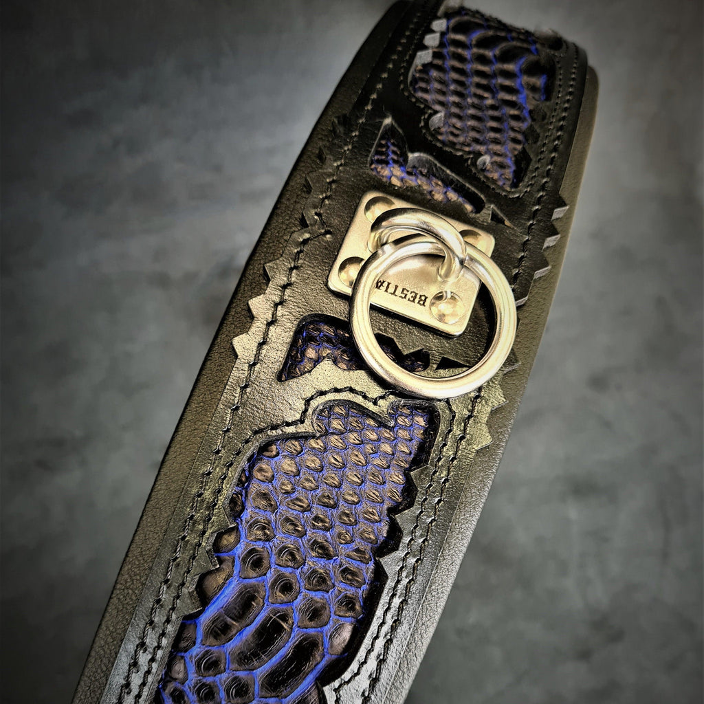 Leather Dog Collar – "Indigo", Hand-Painted Python | Black