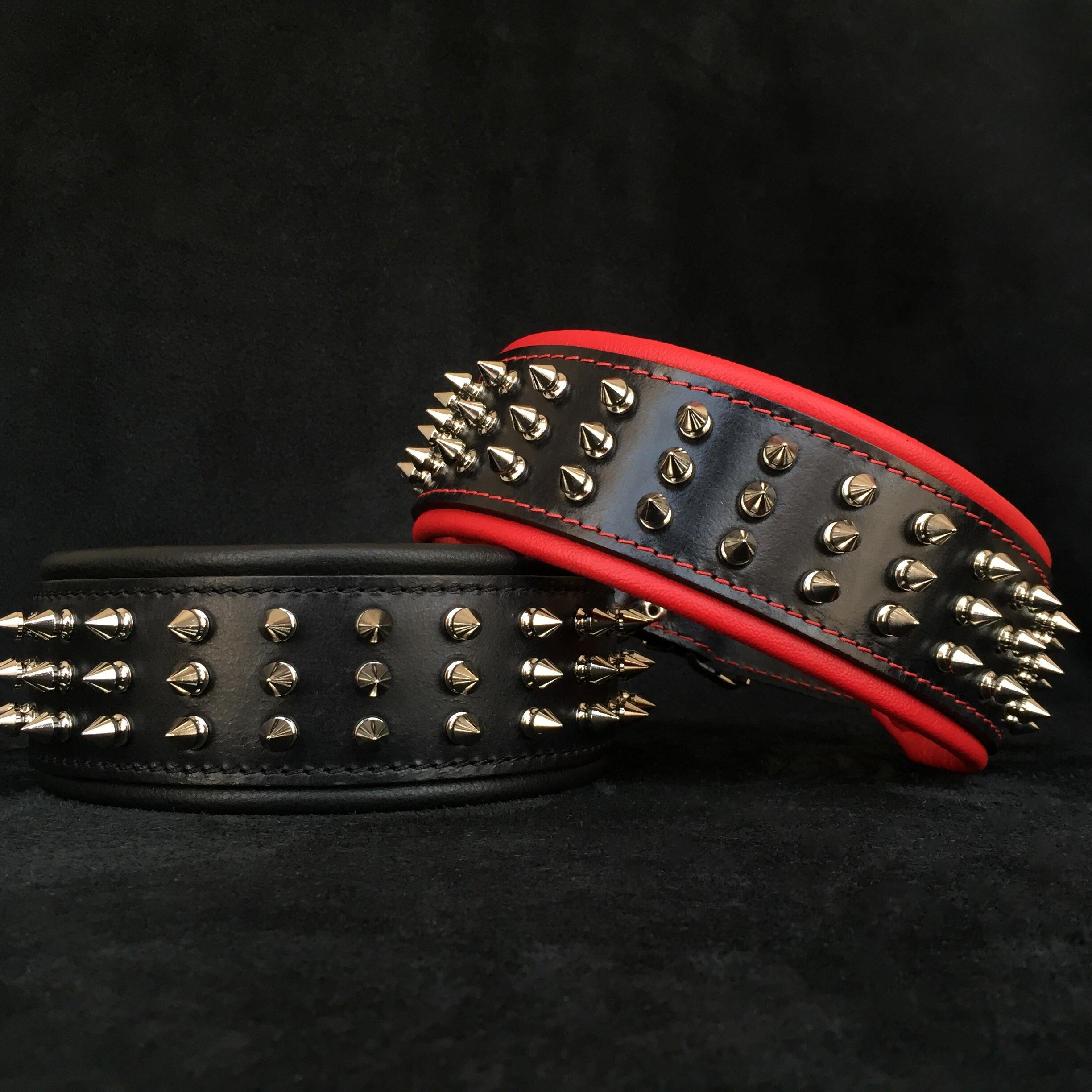 Leather Dog Collar – Silver Giant, Silver Hardware