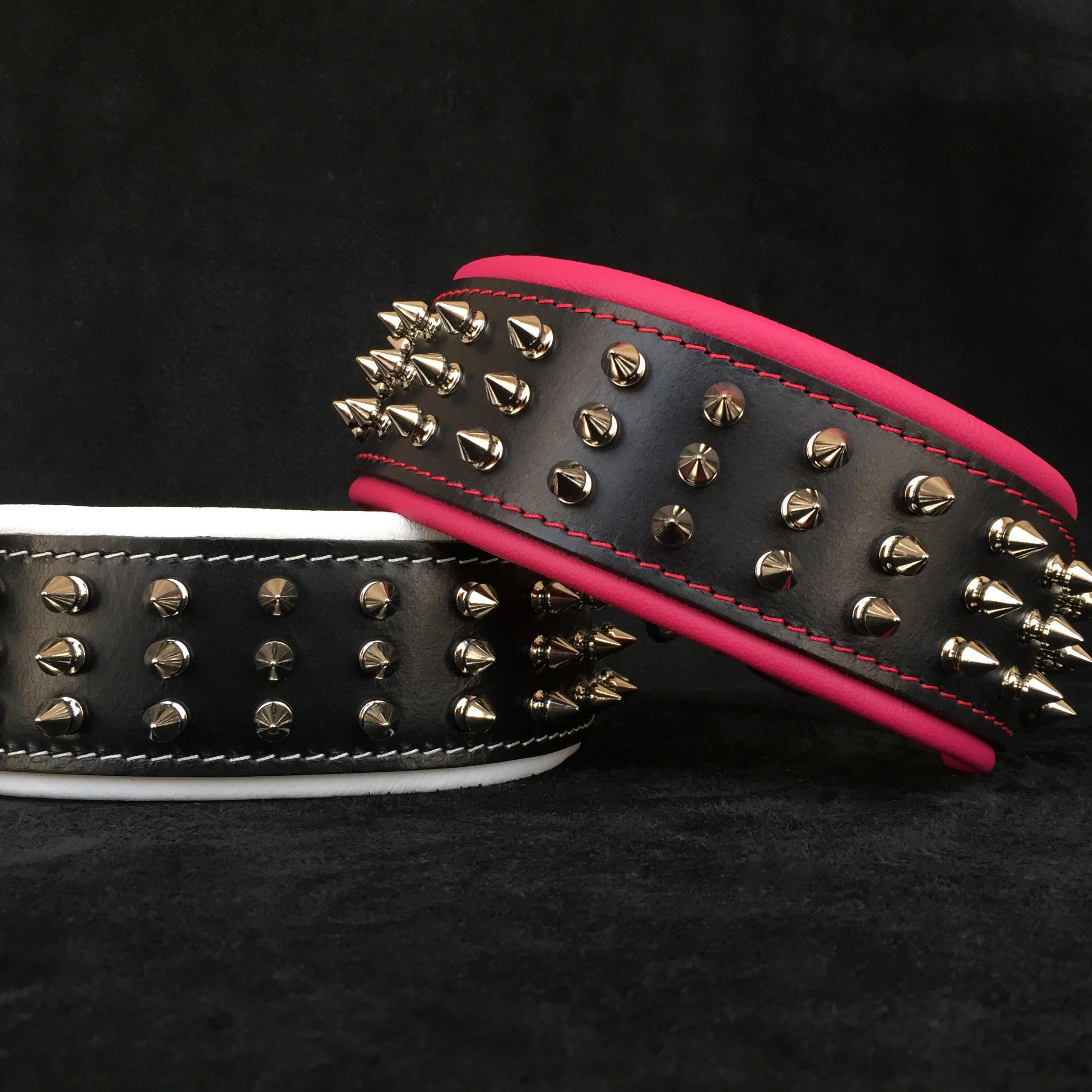 Leather Dog Collar – Silver Giant, Silver Hardware