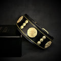 Wide Leather Dog Collar – Maximus, 2 Inch, Gold Decoration