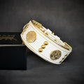 Wide Leather Dog Collar – Maximus, 2 Inch, White & Gold
