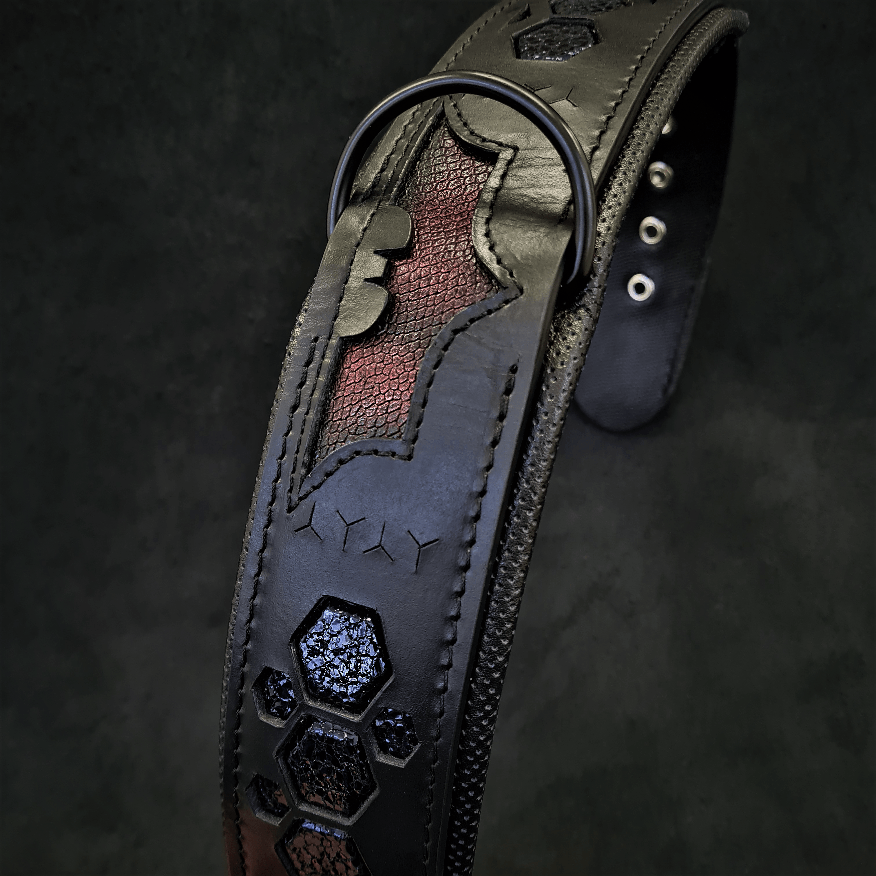Wide Leather Dog Collar – Batman Style