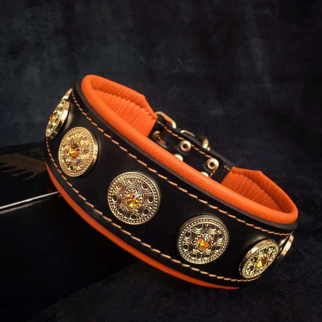 Luxury Leather Dog Collar – Bijou, Orange