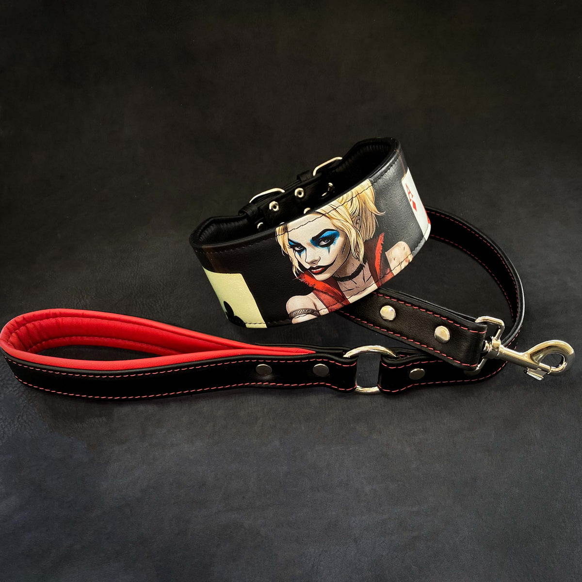 Leather Dog Collar – "Harley", Harley Quinn Inspired