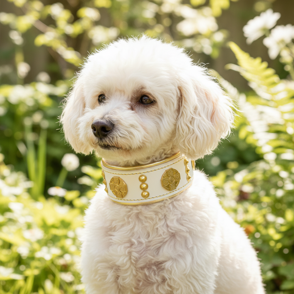 White Gold Collar Small Dog Lifestyle