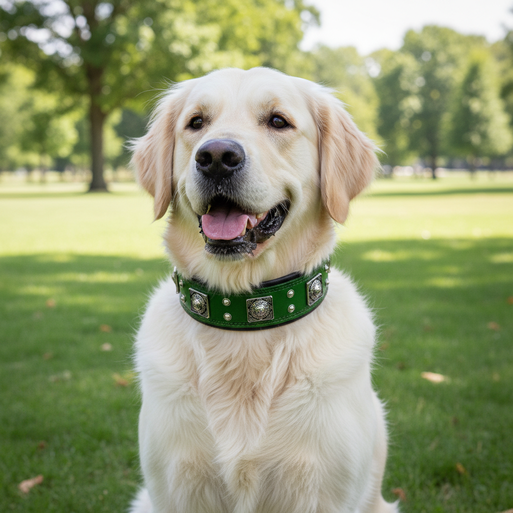 Wide Green Leather Dog Collar Eros Lifestyle